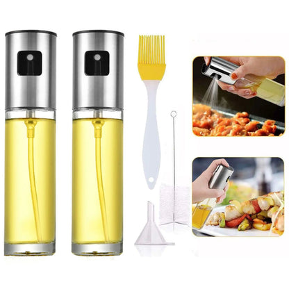 Stainless Steel Oil Spray Bottle Set with Brush and Funnel