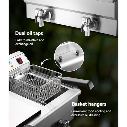 NNEDSZ Devanti 20L Electric Commercial Deep Fryer Double Baskets Oil Taps 6000W
