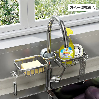 Space Aluminum Sink Sponge Rack with No Drill Design