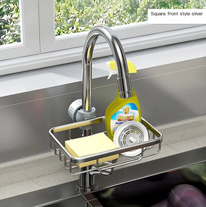 Space Aluminum Sink Sponge Rack with No Drill Design