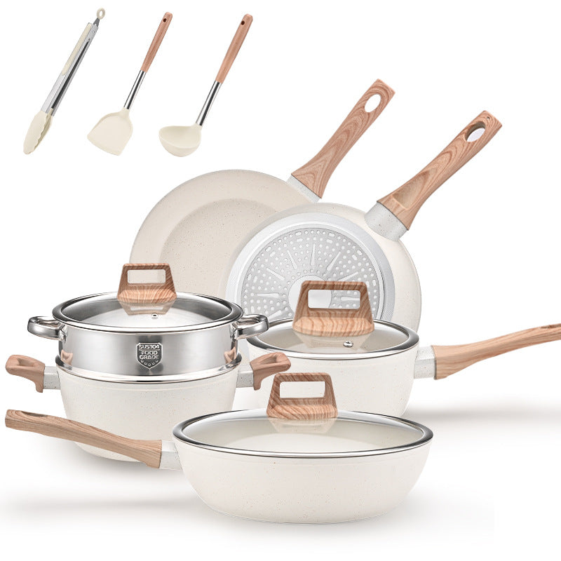 NNEDSZ YEJ 12-Piece Non-Stick Complete Cookware Set | Pots, Pans & Utensils  (White)