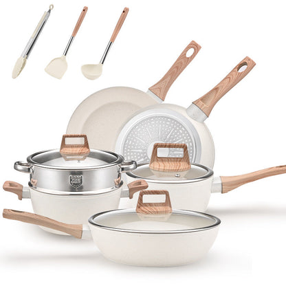 NNEDSZ YEJ 12-Piece Non-Stick Complete Cookware Set | Pots, Pans & Utensils  (White)