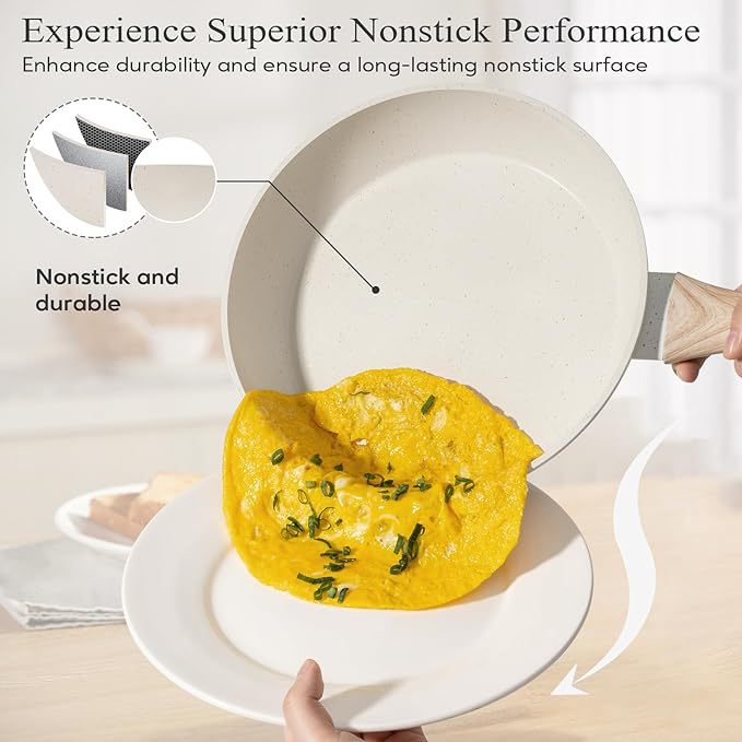 NNEDSZ YEJ 12-Piece Non-Stick Complete Cookware Set | Pots, Pans & Utensils  (White)