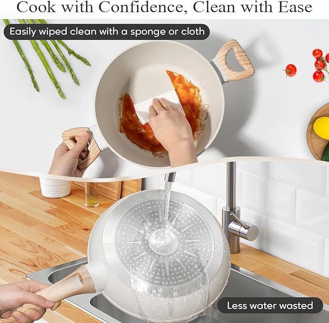 NNEDSZ YEJ 12-Piece Non-Stick Complete Cookware Set | Pots, Pans & Utensils  (White)