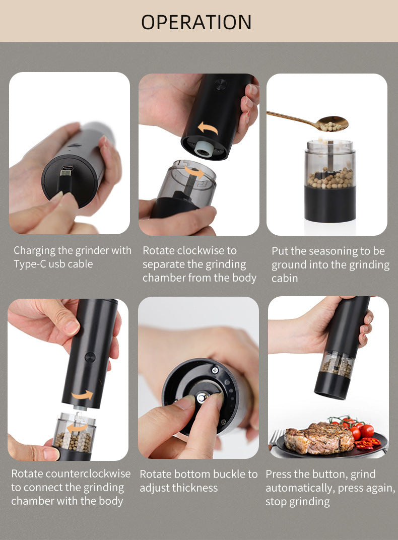 NNEDSZ Rechargeable Electric Salt and Pepper Grinder Set (Includes Two Grinders) - Adjustable Ceramic Grinding Core with USB Charging