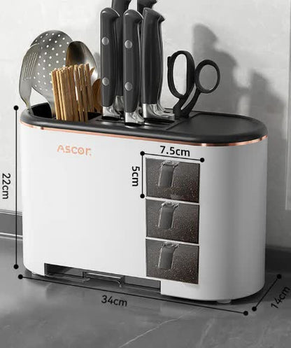 NNEDSZ Black All-in-One Kitchen Knife and Utensil Holder - Multi-Functional Organizer with Storage Drawers