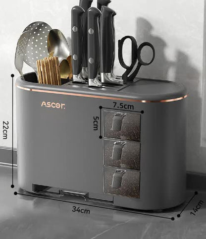 NNEDSZ Black All-in-One Kitchen Knife and Utensil Holder - Multi-Functional Organizer with Storage Drawers