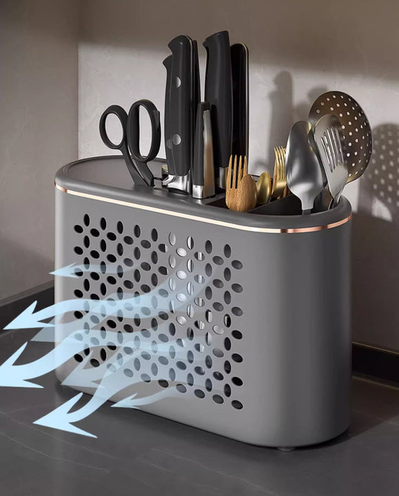NNEDSZ Black All-in-One Kitchen Knife and Utensil Holder - Multi-Functional Organizer with Storage Drawers