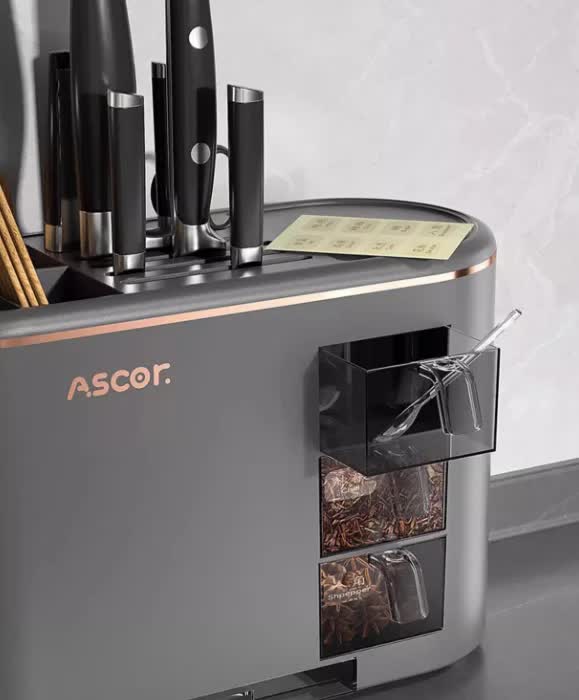 NNEDSZ Black All-in-One Kitchen Knife and Utensil Holder - Multi-Functional Organizer with Storage Drawers