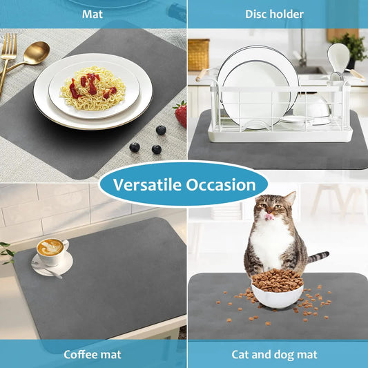 NNEDSZ Grey Waterproof Quick-Dry Kitchen Mat - Non-Slip Rubber Base, Absorbent Technology Fabric, 4mm Thick