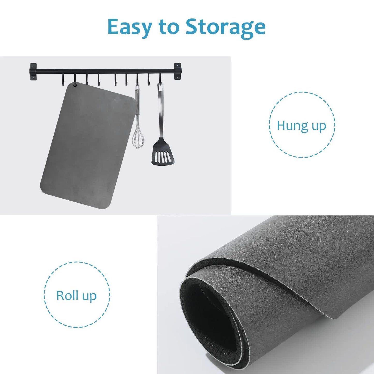 NNEDSZ Grey Waterproof Quick-Dry Kitchen Mat - Non-Slip Rubber Base, Absorbent Technology Fabric, 4mm Thick