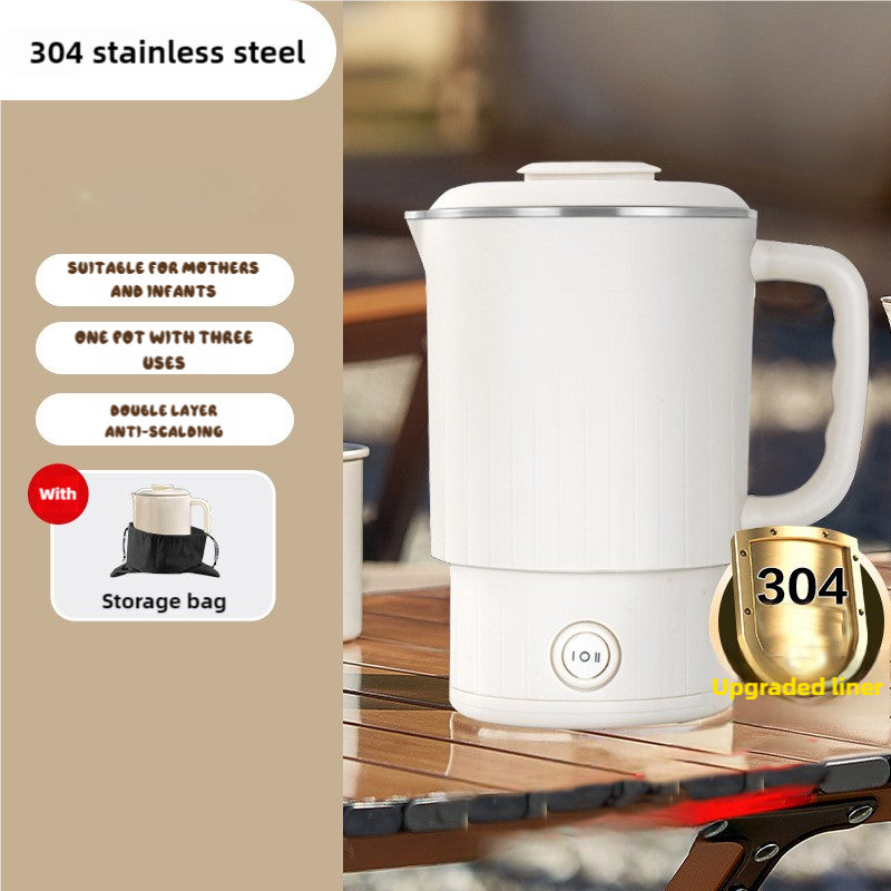 NNEDSZ White Portable Foldable Travel Electric Kettle - 304 Stainless Steel Electric Water Boiler