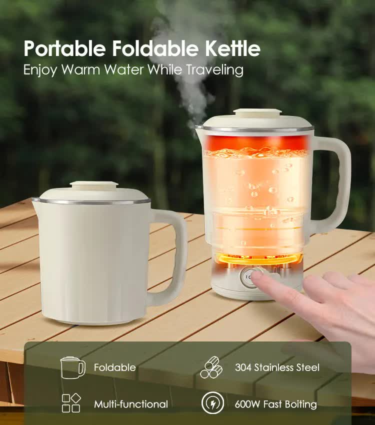 NNEDSZ White Portable Foldable Travel Electric Kettle - 304 Stainless Steel Electric Water Boiler