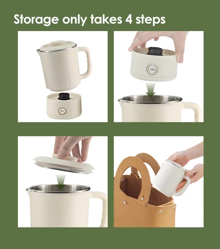 NNEDSZ White Portable Foldable Travel Electric Kettle - 304 Stainless Steel Electric Water Boiler