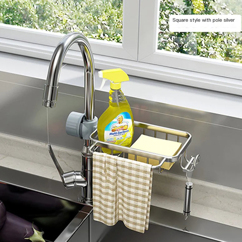 Space Aluminum Sink Sponge Rack with No Drill Design