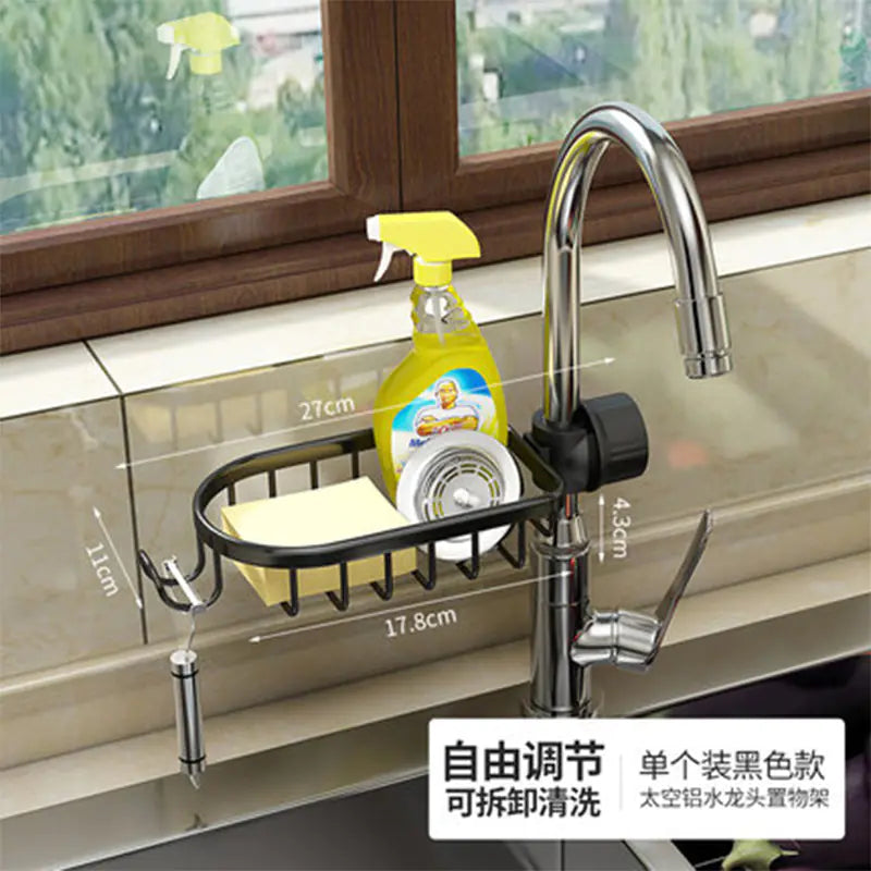 Space Aluminum Sink Sponge Rack with No Drill Design