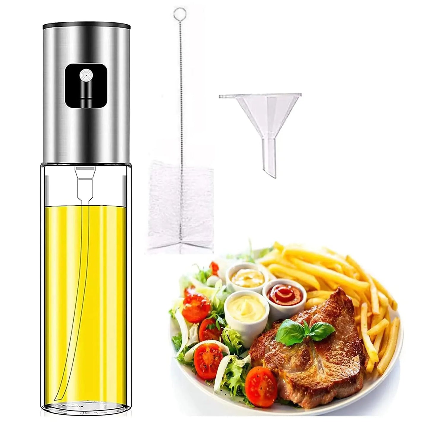 Stainless Steel Oil Spray Bottle Set with Brush and Funnel