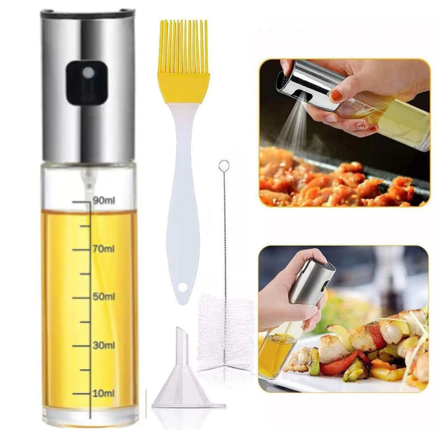 Stainless Steel Oil Spray Bottle Set with Brush and Funnel