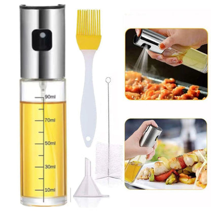 Stainless Steel Oil Spray Bottle Set with Brush and Funnel