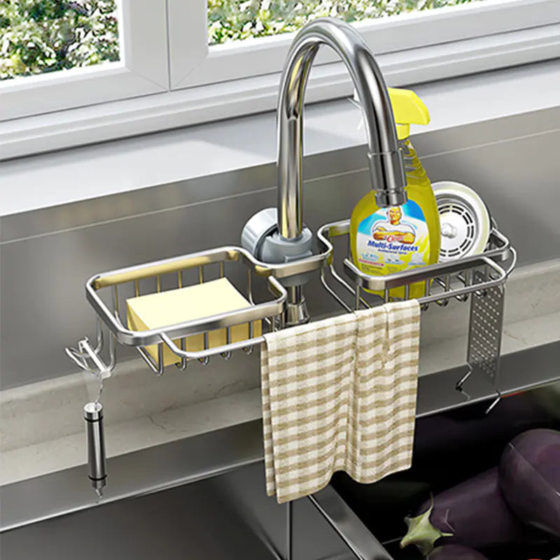 Space Aluminum Sink Sponge Rack with No Drill Design