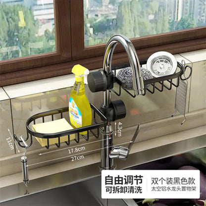 Space Aluminum Sink Sponge Rack with No Drill Design