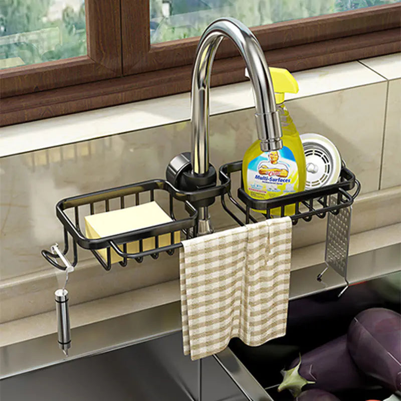 Space Aluminum Sink Sponge Rack with No Drill Design