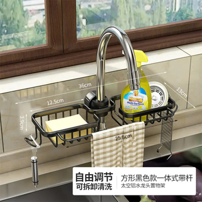 Space Aluminum Sink Sponge Rack with No Drill Design